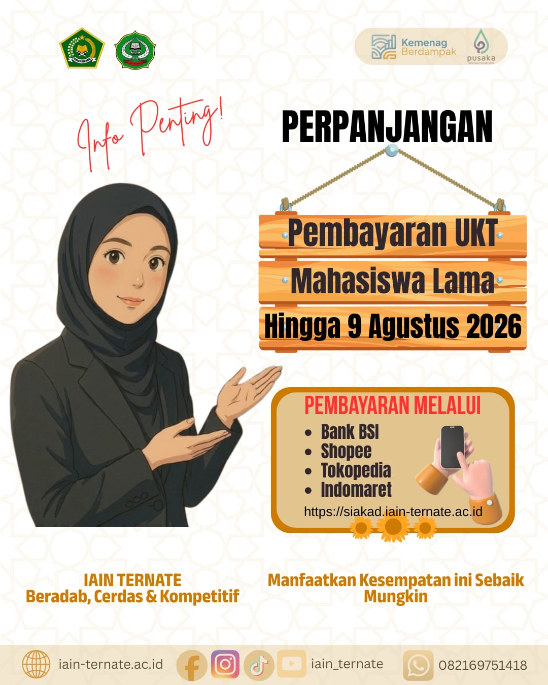 Pengumuman perpanjangan pembayaran UKT semester Ganjil Tahun Akademik 2026-2027